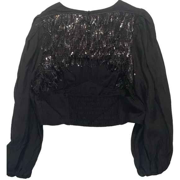 ❤️ NWT! Anthropologie x Current Air Black Sequin Cutout Back Blouse - Picture 5 of 8